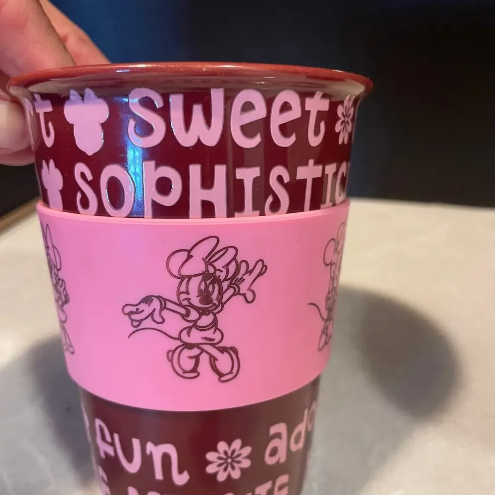 Disney Mickey Mouse and Minnie Mouse tumbler cups  beige and burgundy pink cup